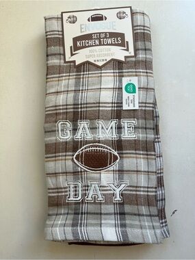 Envogue Football Brown and White Plaid 'Game Day' Cotton Kitchen Towel -Set of 3